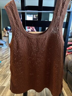 Women's Brown Knit Scoop Neck Tank Top